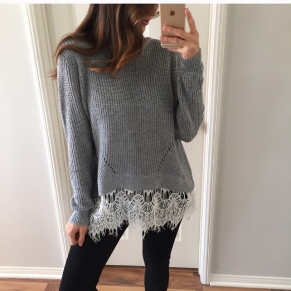 Grey and Lace Sweater - Picture 4 of 4
