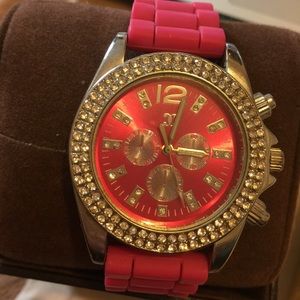 Pink and silver watch