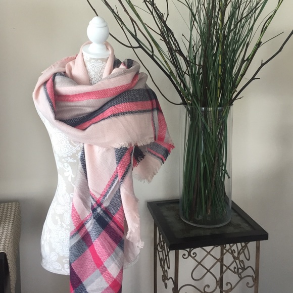 Pink, Grey and Blue Blanket Shawl ,Scarf