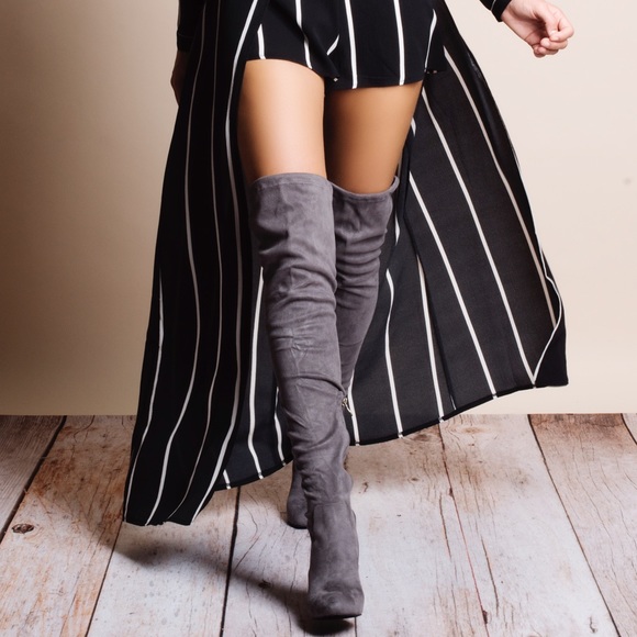 Grey Suede Over the Knee Boots - Picture 4 of 4