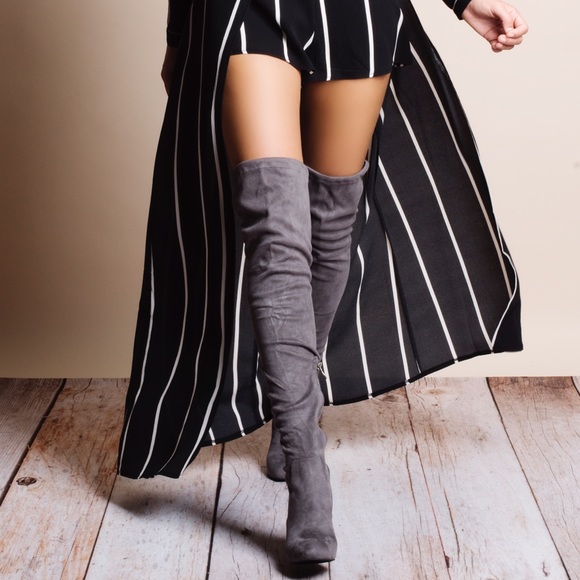 Grey Suede Over the Knee Boots - Picture 4 of 4