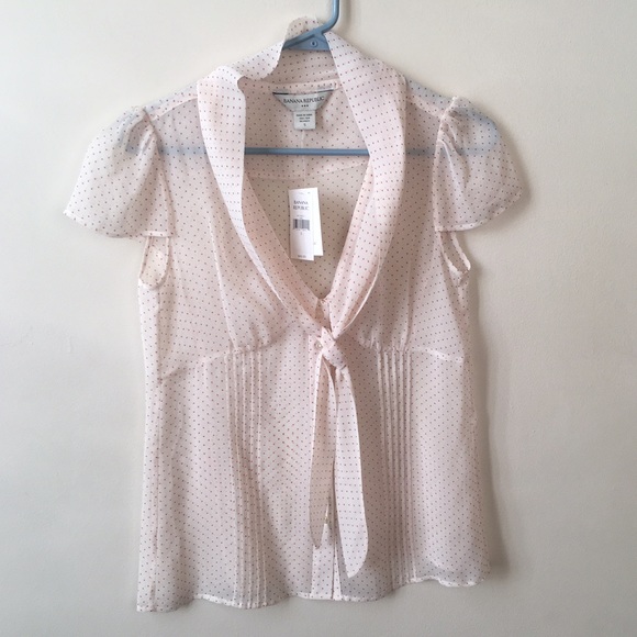 Sheer Banana Republic Cap Sleeve Top Polka Dot S