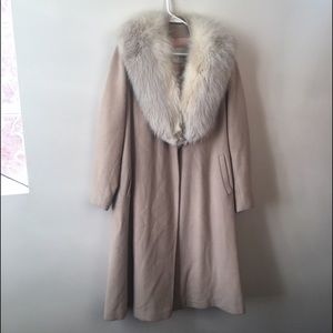 Vintage Fur Trim 100% Wool Coat Silk Lining Sz M
