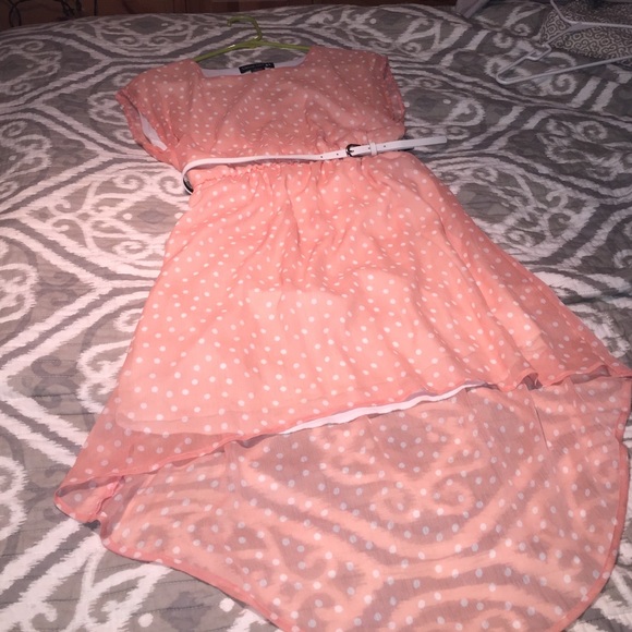 High-Low orange/white polka dot dress
