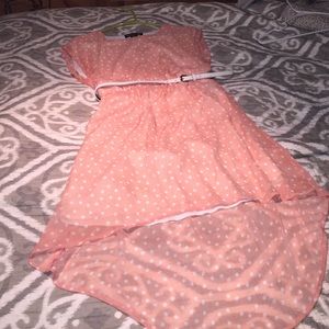 High-Low orange/white polka dot dress