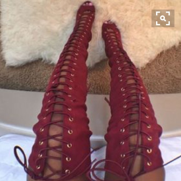 Burgundy Knee High Heels