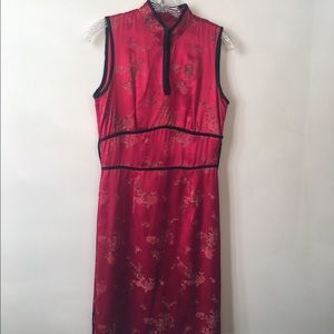 Silky Red with Black Trim Asian Style Dress Sz 6