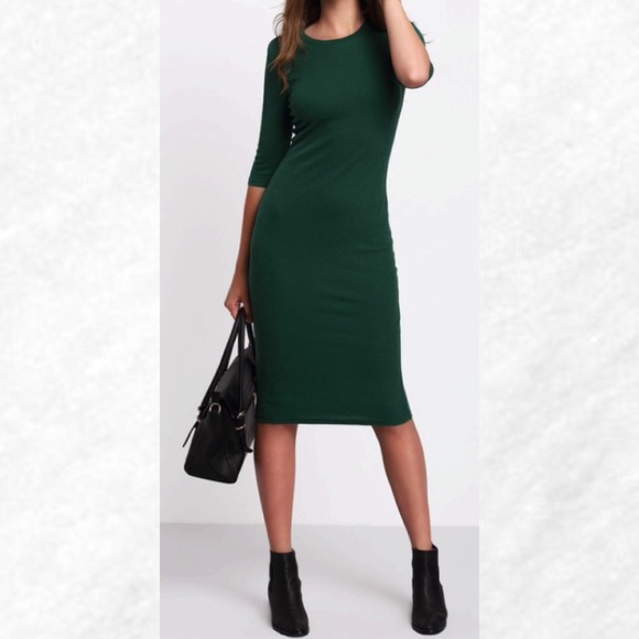 Green Half Sleeve Casual Midi Dress - Picture 4 of 4