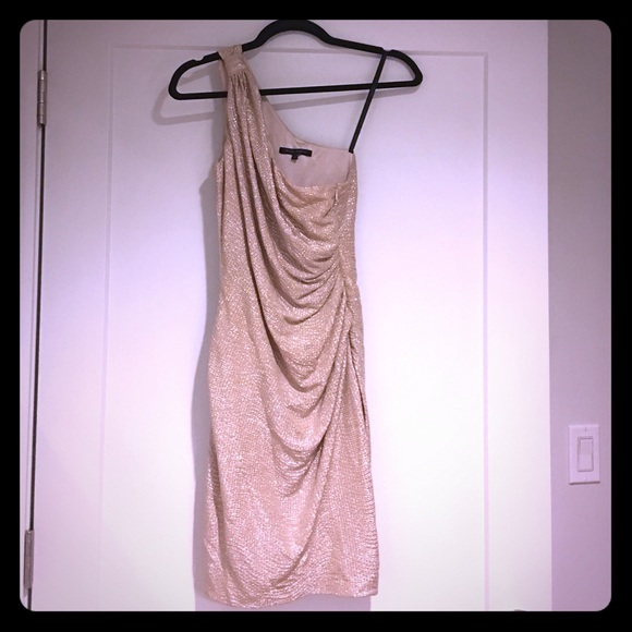 David Meister gold weaving one shoulder dress