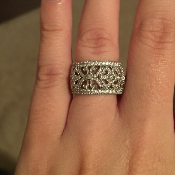 Sterling deco wide band ring