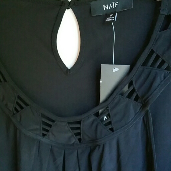 NWT NAIF BLACK BLOUSE WITH SWEET NECKLINE - Picture 2 of 4