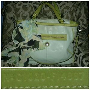 COACH Tote Laura F14887 Blue & Green leather