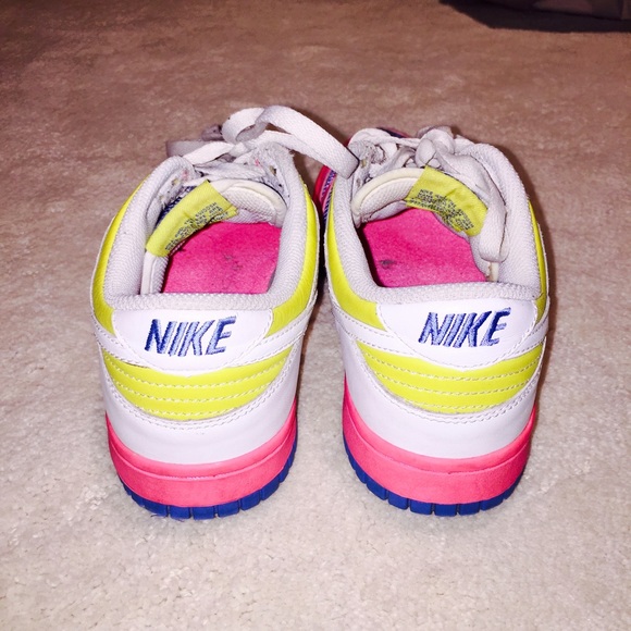 pink blue and yellow nike sneakers