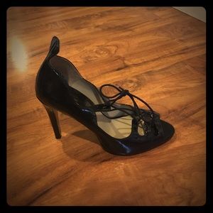 Lace up open toed heel