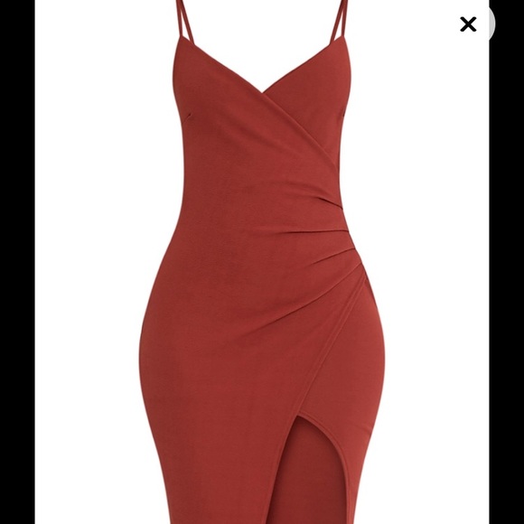 PrettyLittleThing Rust wrap dress w/ Slit