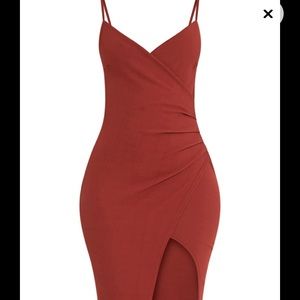 PrettyLittleThing Rust wrap dress w/ Slit