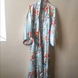 Japanese Blue Kimono Robe With Belt One Size