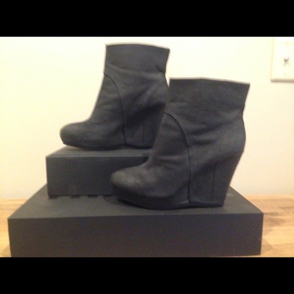 Trouvé Black Leather Wedge Bootie