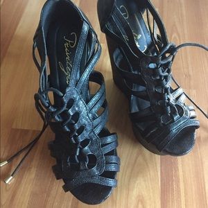 Black Lace-Up Wedges
