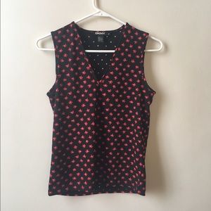 Cute DKNY Sleeveless Top Black Floral Pattern P