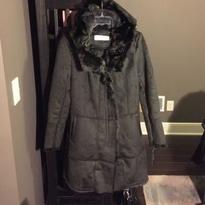 T Tahari Faux Shearling Hooded Coat