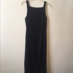 Woven Black Square Neck Dress Sleeveless Sz  M