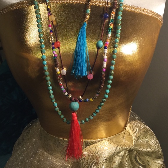 Bohemian Necklace w/4 Strands of Beads & One Clasp - Picture 3 of 4