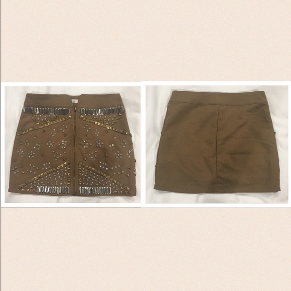 Gold/Silver Studded Mini Shirt, Zip Front sz Small