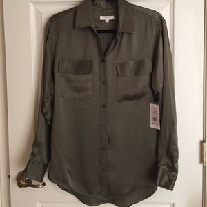 NWT Equipment Olive Night Silk Button Up Blouse S