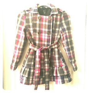 GIRLS 10/12 Plaid Pea Coat