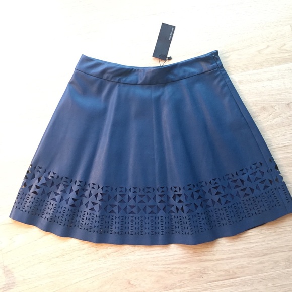 Blue Vegan Leather Lasercut Skirt