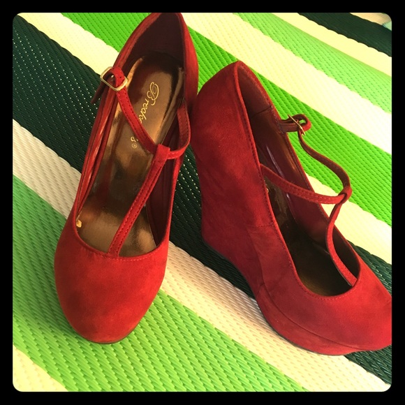 Red suede wedges