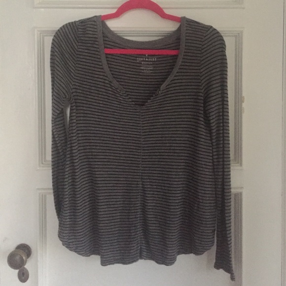 Striped long sleeve with a waffle imprint