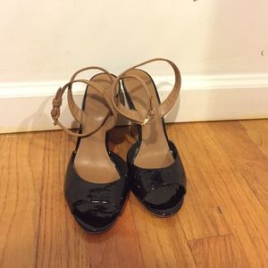 Tory Burch Black and Cork Wedges