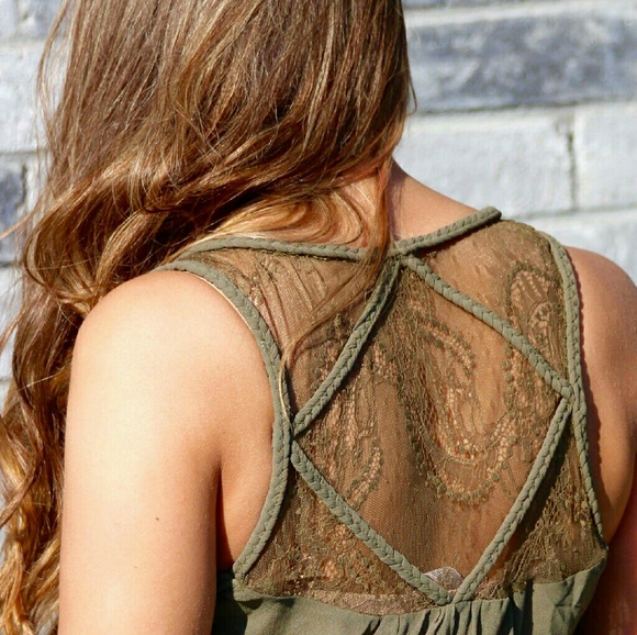 Fall - Olive braided strap lace tank - Picture 2 of 2