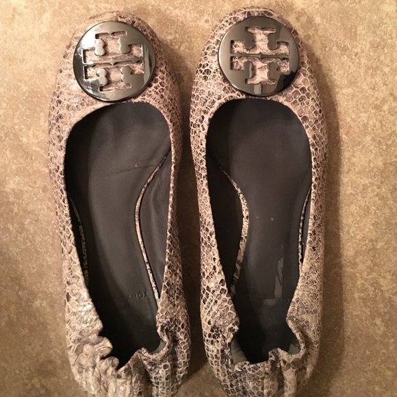 snakeskin tory burch flats