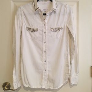Equipment Studded Denim Long Sleeved Top White XS
