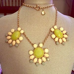 J.Crew flower beaded bin necklace gold green cream