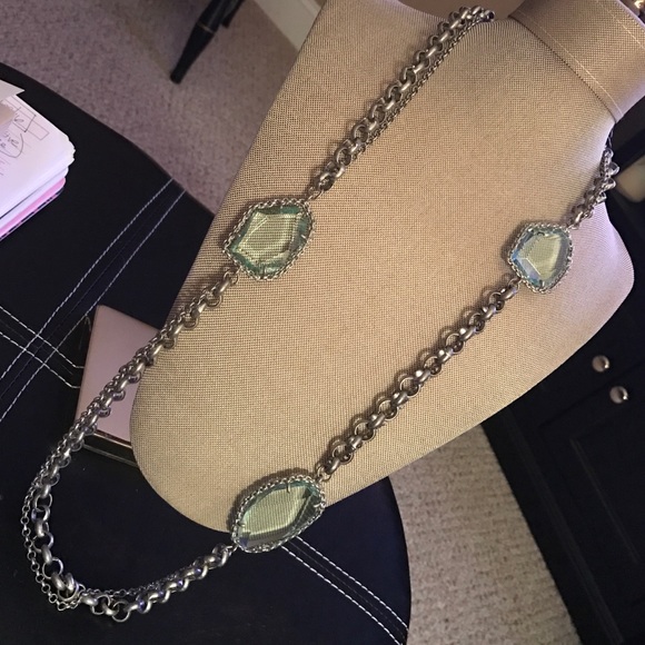 LOFT metal dual chain blue glass necklace