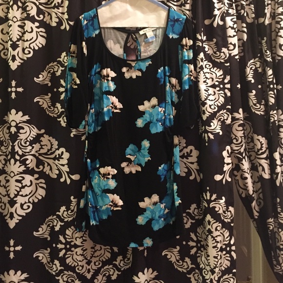 WHBM black floral blue top