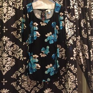 WHBM black floral blue top
