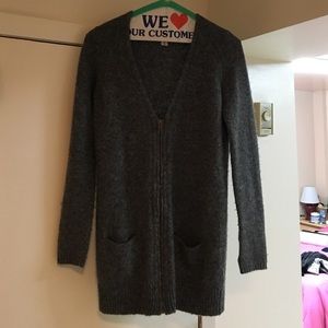 Grey Wool zip front boyfriend cardigan