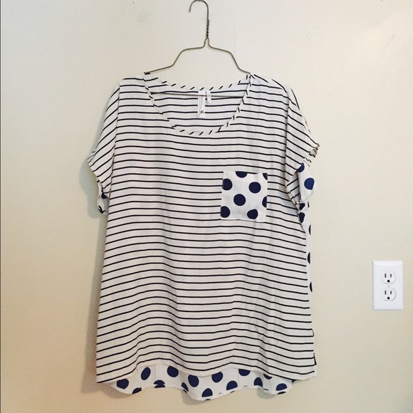Pink Owl Tops - Navy and Cream Multiprint Blouse