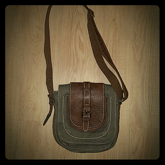 Faux Leather & Canvas Saddle Style Bag
