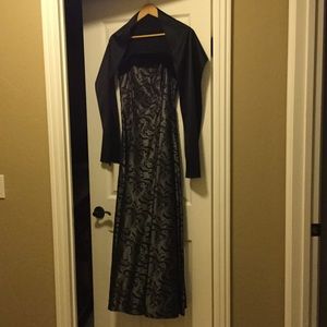Formal dark silver and black velvet gown