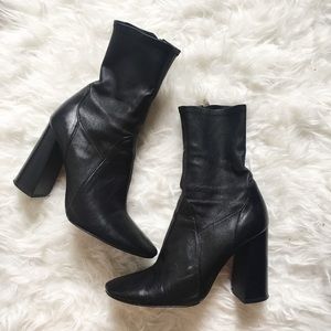 Zara leather high heel sock boots