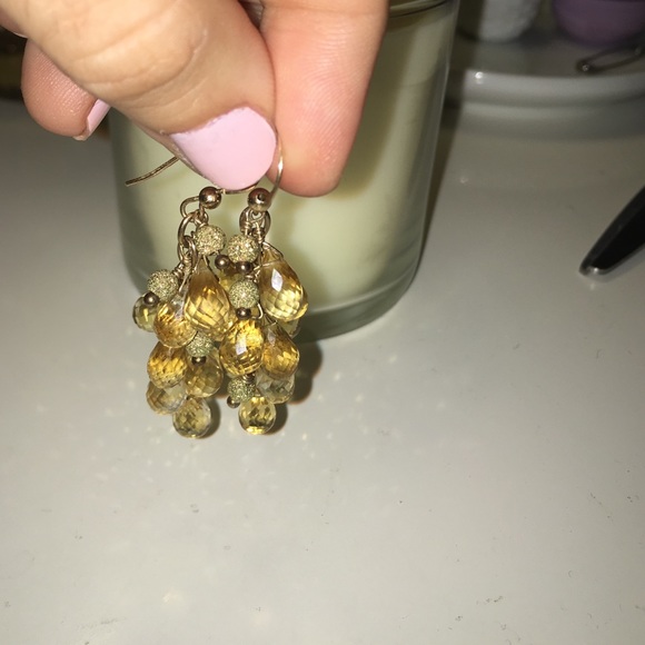 Peach glass & gold cluster earrings