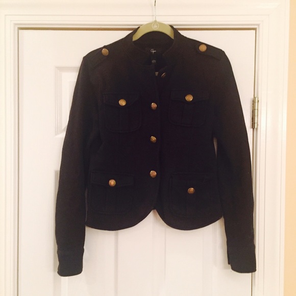 black jacket with gold buttons