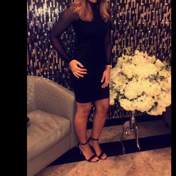 Ladies black mesh sleeve dress