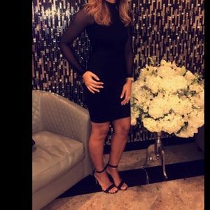 Ladies black mesh sleeve dress